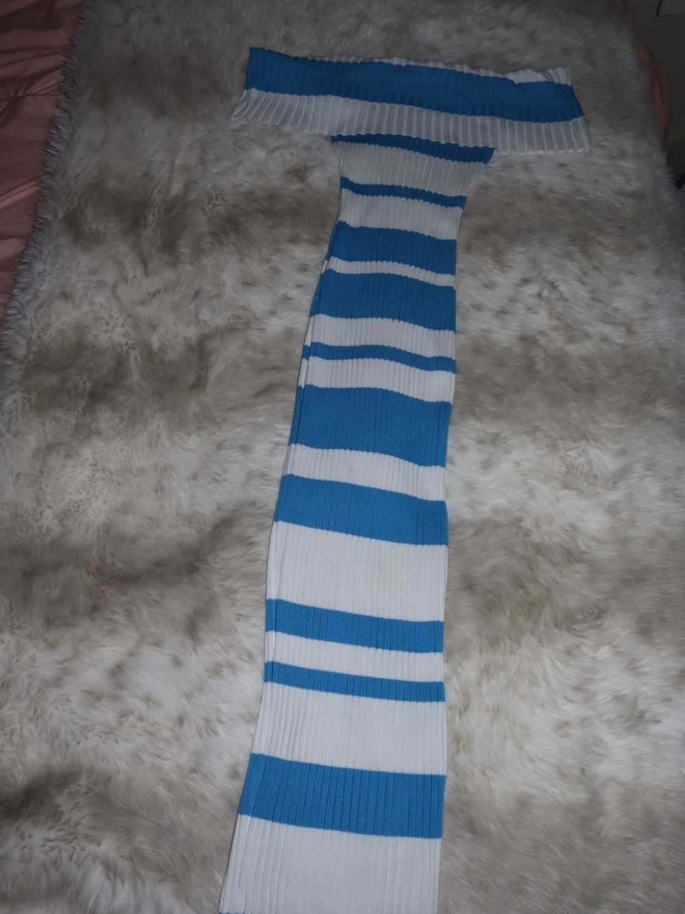 Blue and White Striped off shoulder dress - Picture 3 of 6